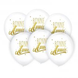 6 Ballons "Bonne Année" Blanc/Or