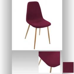 Chaise "Roka" rouge pourpre en velours, pieds métal imitation Hêtre