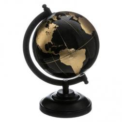 Globe Terrestre Noir Or H 13 cm