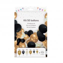 Kit 50 ballons pour arche noir/or 