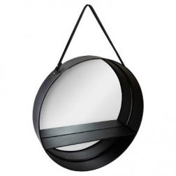 Miroir étagère "Ceinture" noir, métal D55 cm
