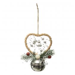 Sujet de Noël Coeur avec perles argentées et grelot métal argent